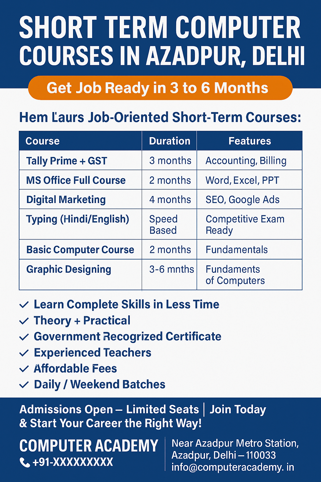 जॉब की तैयारी अब आपके इलाके से – Short Term Computer Courses in Azadpur, Delhi